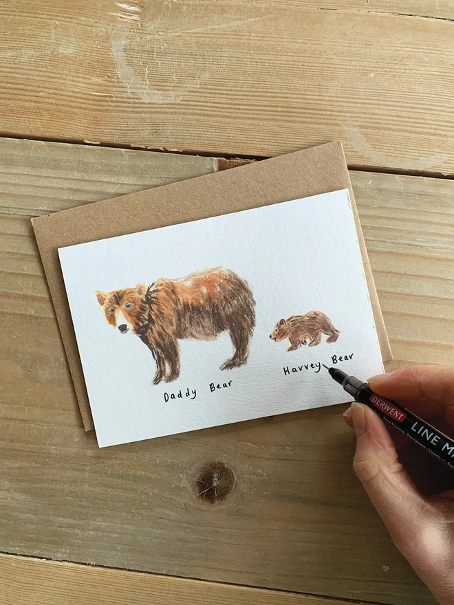 Hand Personalised Bear and Cub Greeting Card 
