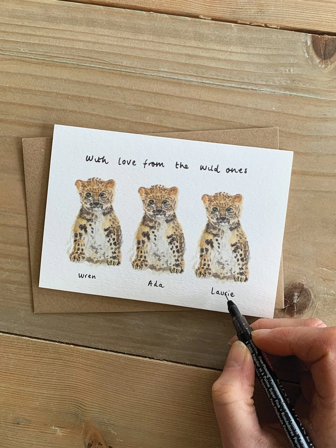 Three Wild Ones Personalised Leopard Cub Greeting Cards For Mothers Day, Fathers Day 