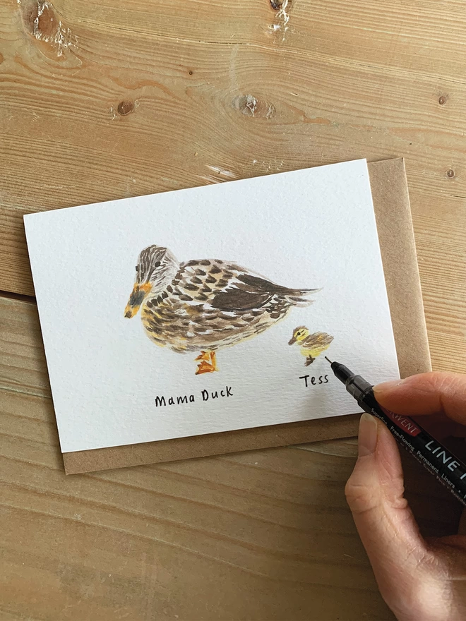 Hand Personalised Mama Duck Mother's Day Card with One Duckling 