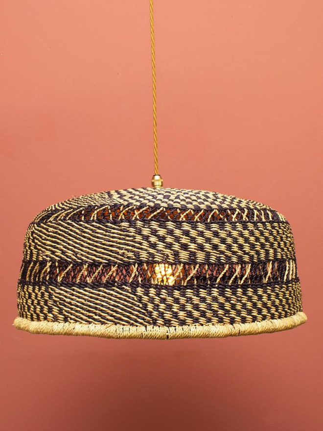 Ghanaian Handwoven Lightshade 'Checkerboard Crosshatch'