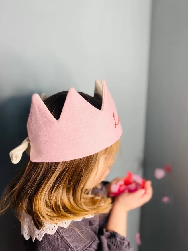 Pink crown valentines crown embroidered crown fabric crown valentines gifts 