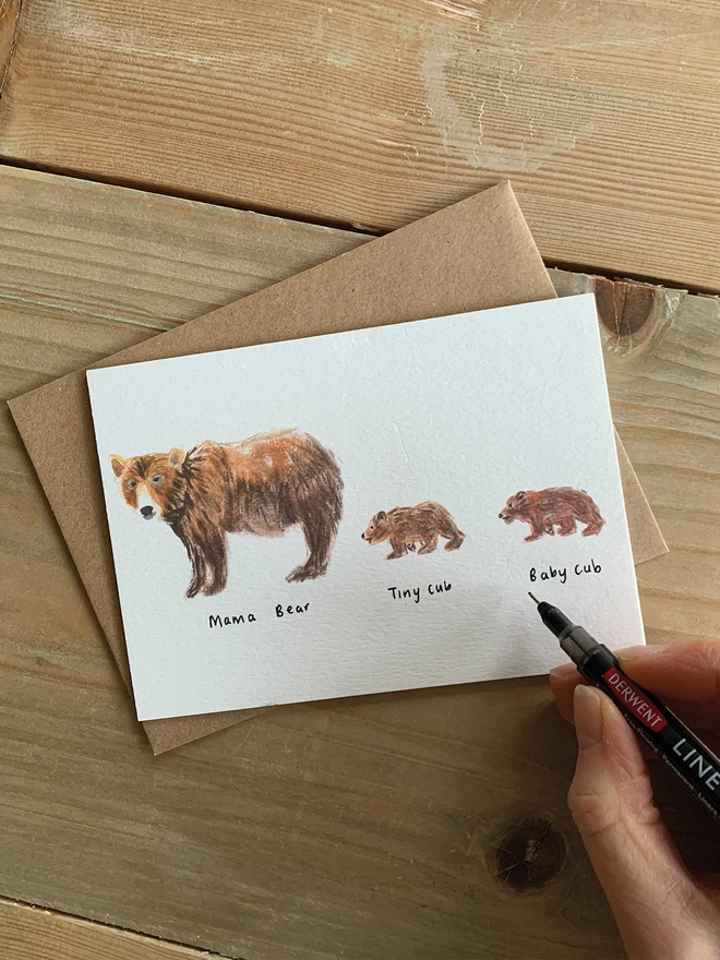 Hand Personalised Bear with Two Cubs Greeting Card 