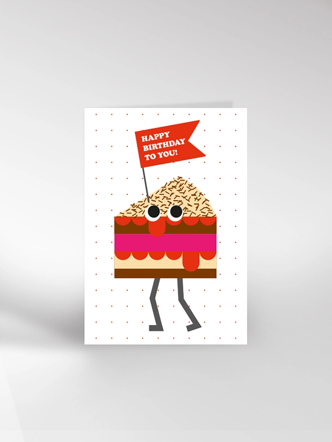Birthday card featuring cake character