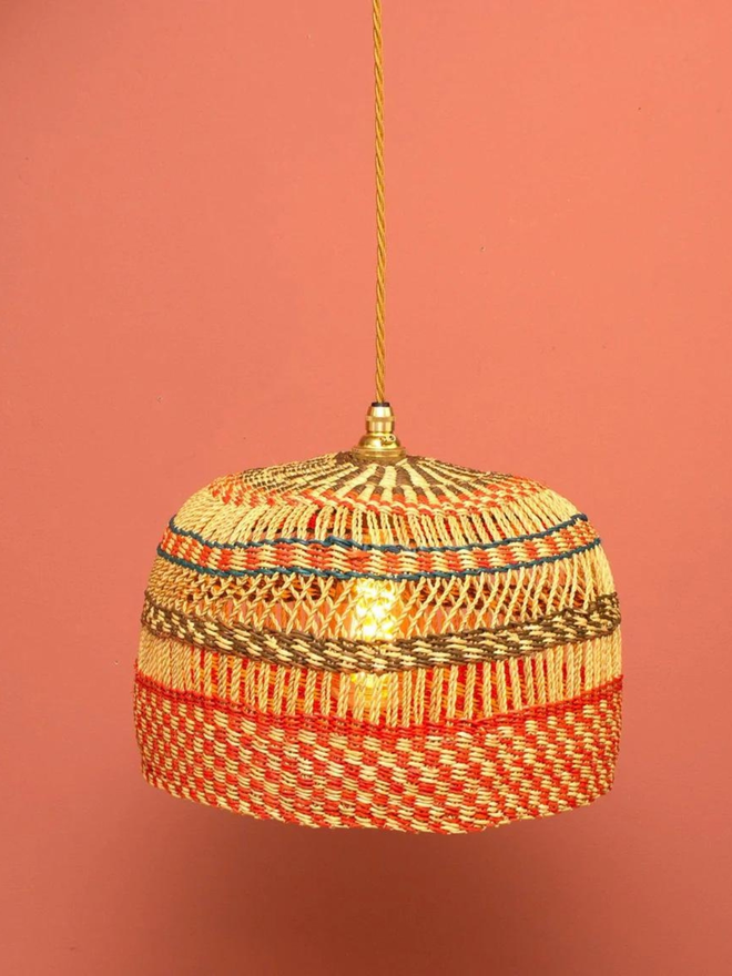 Ghanaian handwoven Dome Lightshade 'Coffee and Walnut'