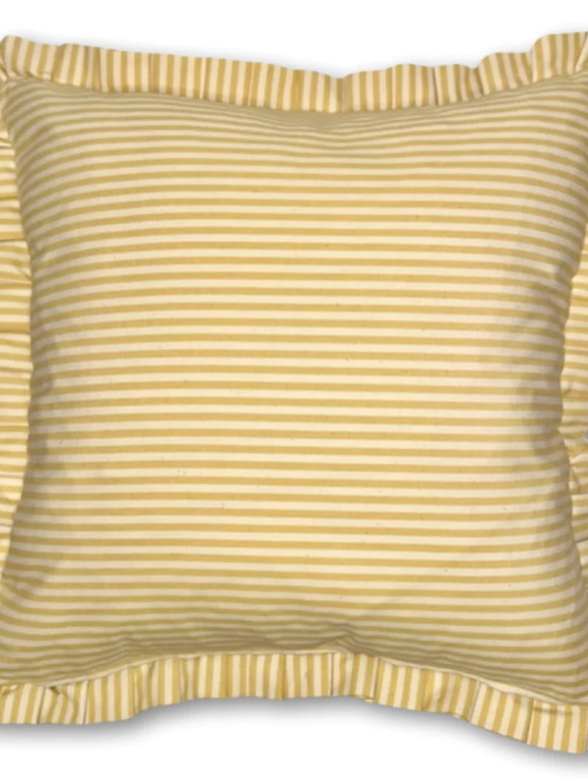 Yellow Candy Stripe Cushion With Frill