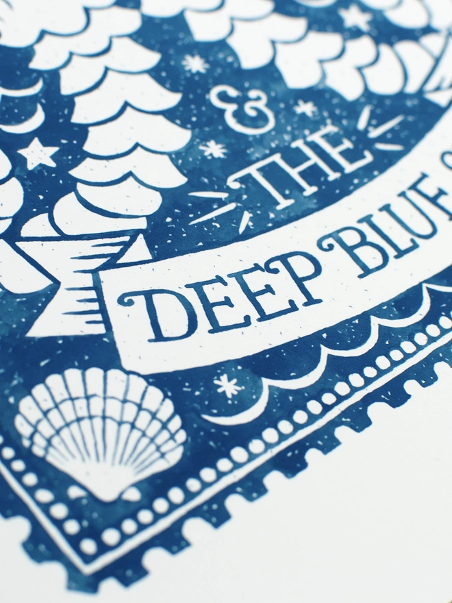 detail of blue and white watercolour hand lettering