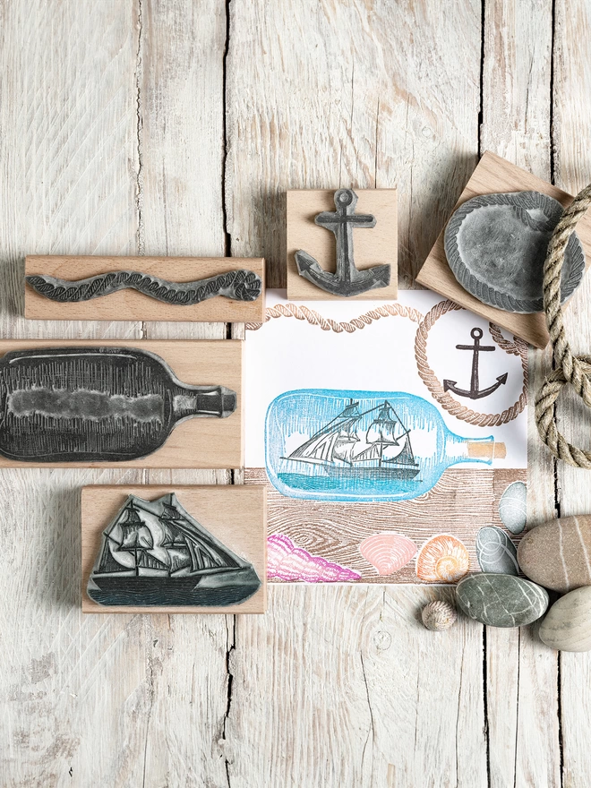 ship in a bottle rubber stamps