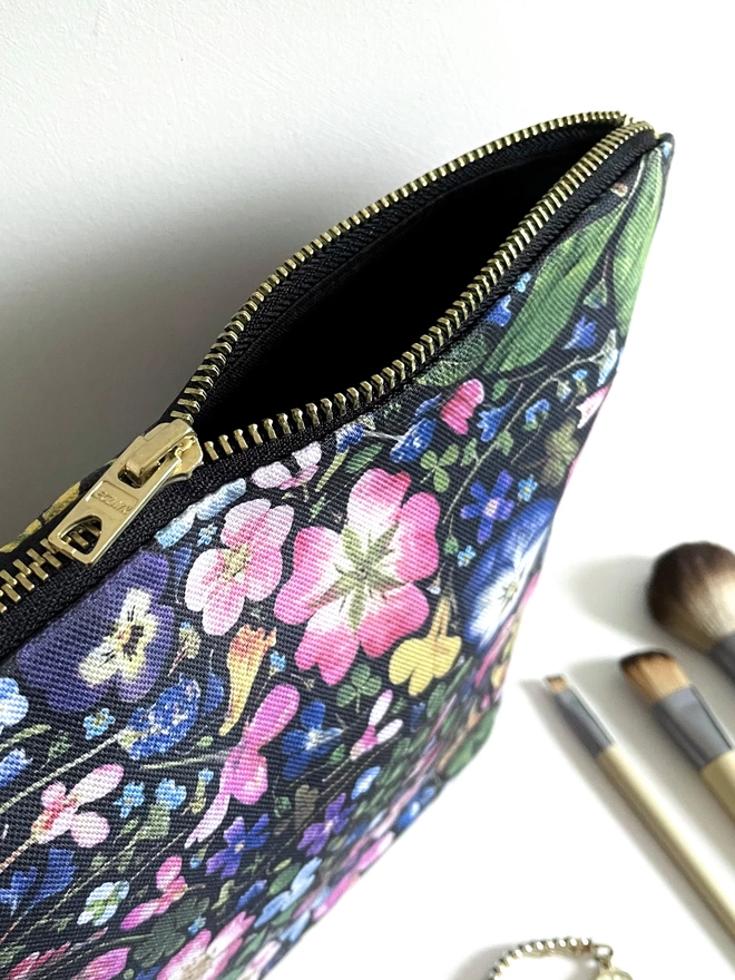 Pretty Flower Print Cosmetic Bag with Gold Zip, Perfect for Best Friend, New Mum, or Bridesmaid Gift
