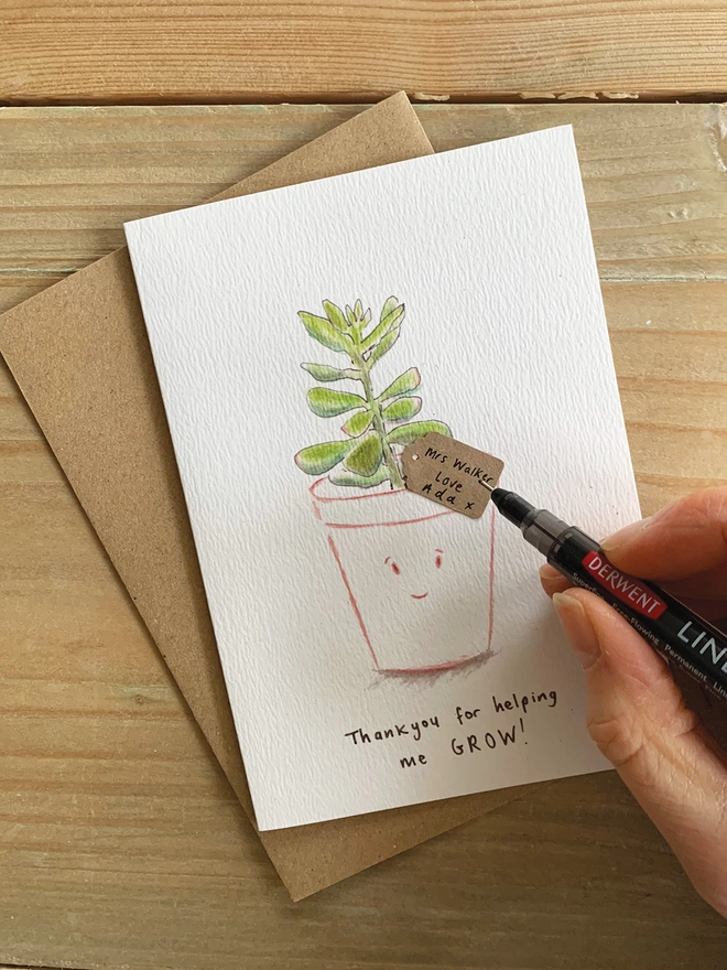Thank You For Helping Me Grow Hand Personalised Card