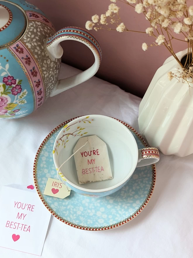 Embroidered you're my Best-tea teabag in cup