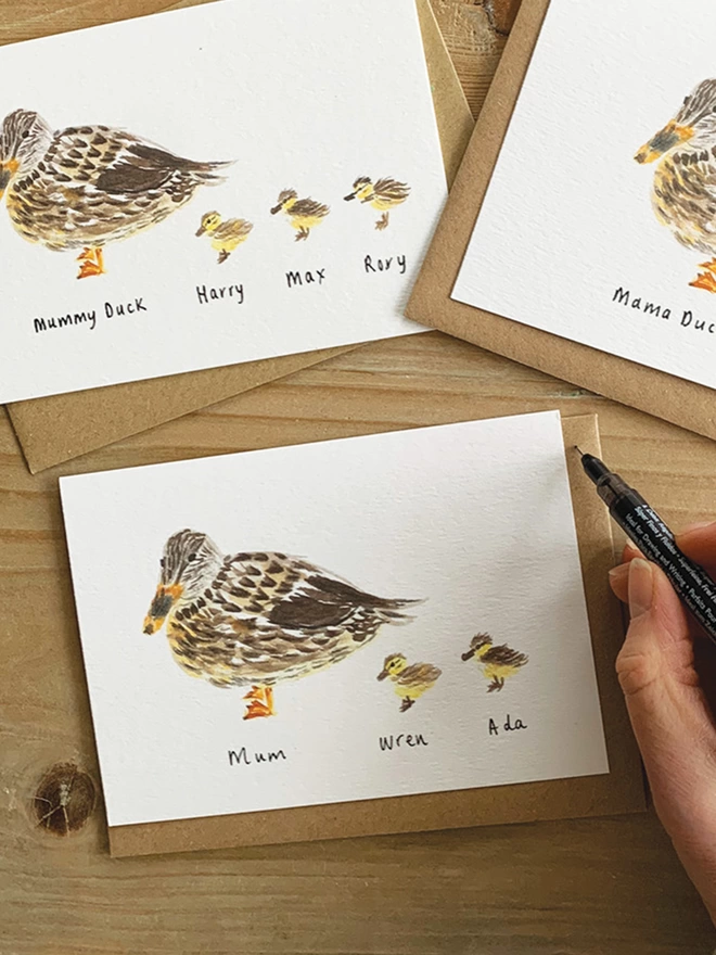 Hand Personalised Mama Duck Mother's Day Card with Two Ducklings 