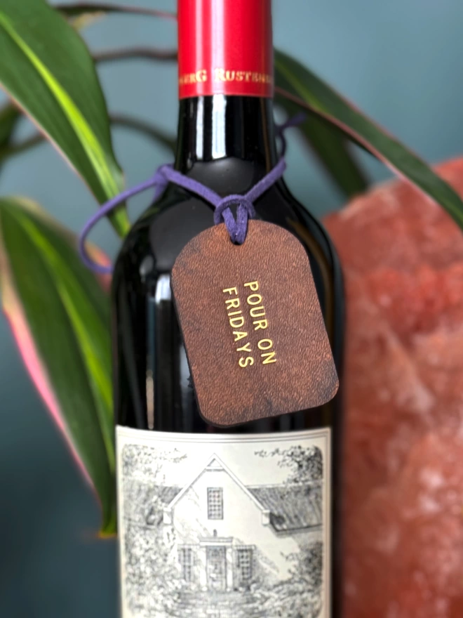 Leather wine bottle tag