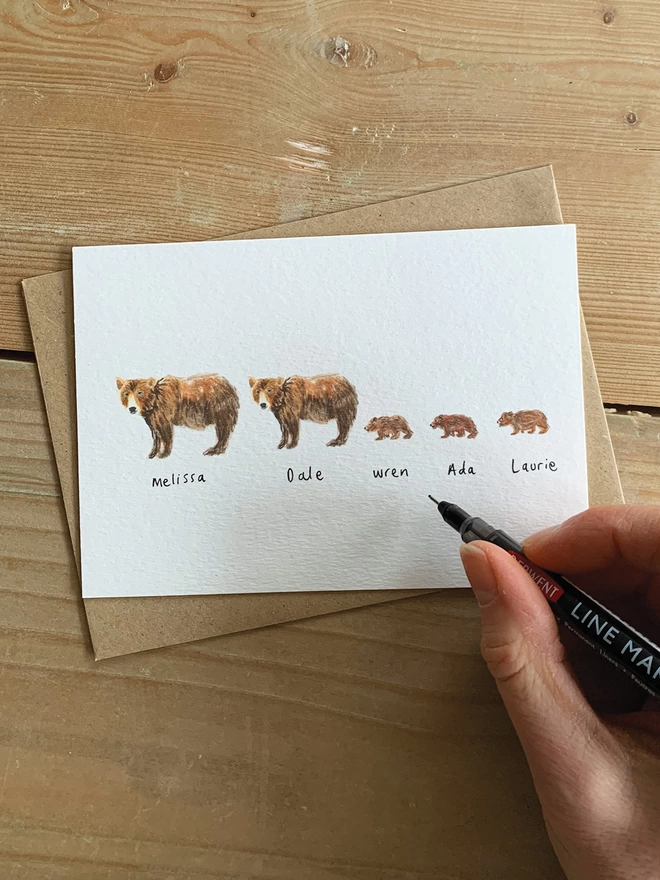 Personalised Bear Family Card With Three Cubs 