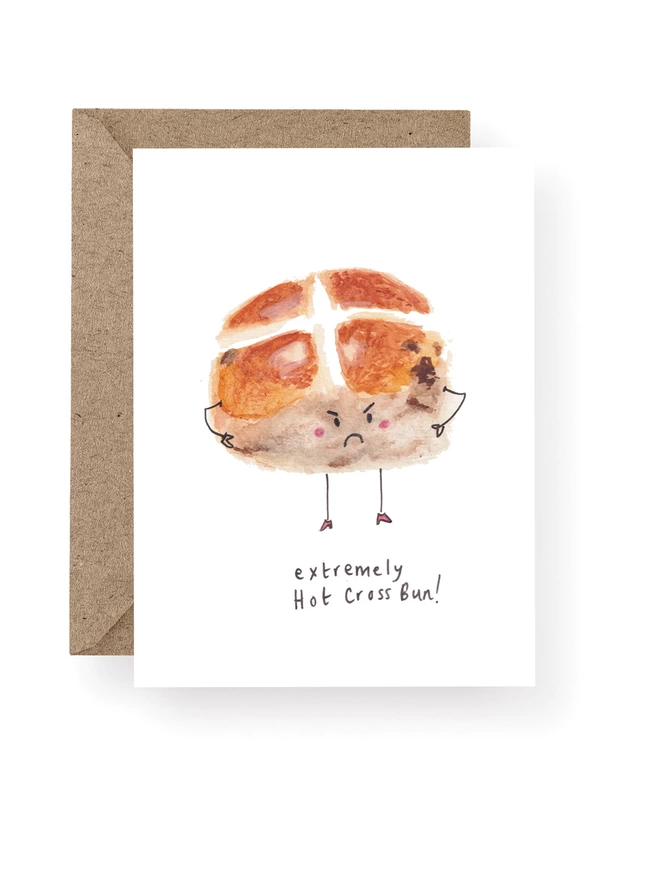A Funny Alternative Easter Card Featuring An Illustration Of A Hot Cross Bun With A Cross Face