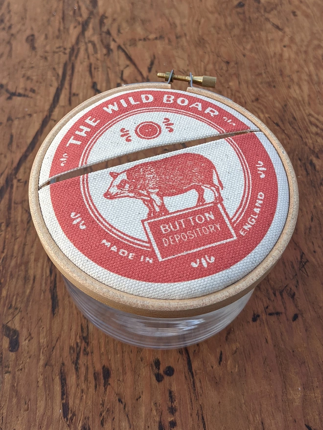 Red 'Wild Boar' Button Jar