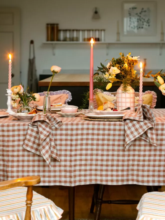 Large Linen Tablecloth - 'Rose Gingham'