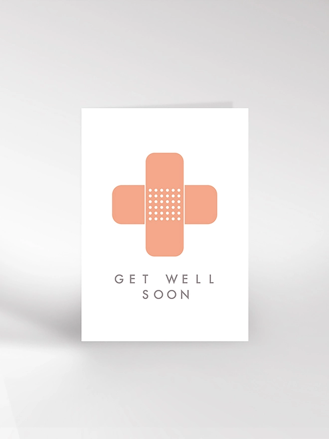 Simple get well soon card with a cross made from plasters
