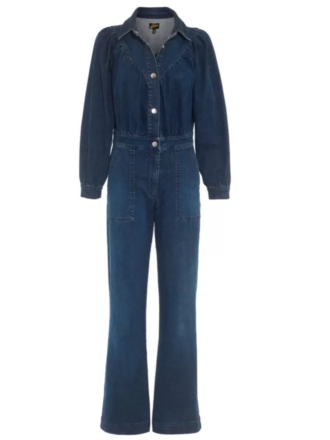 The Maggie Denim Jumpsuit full length image of the product