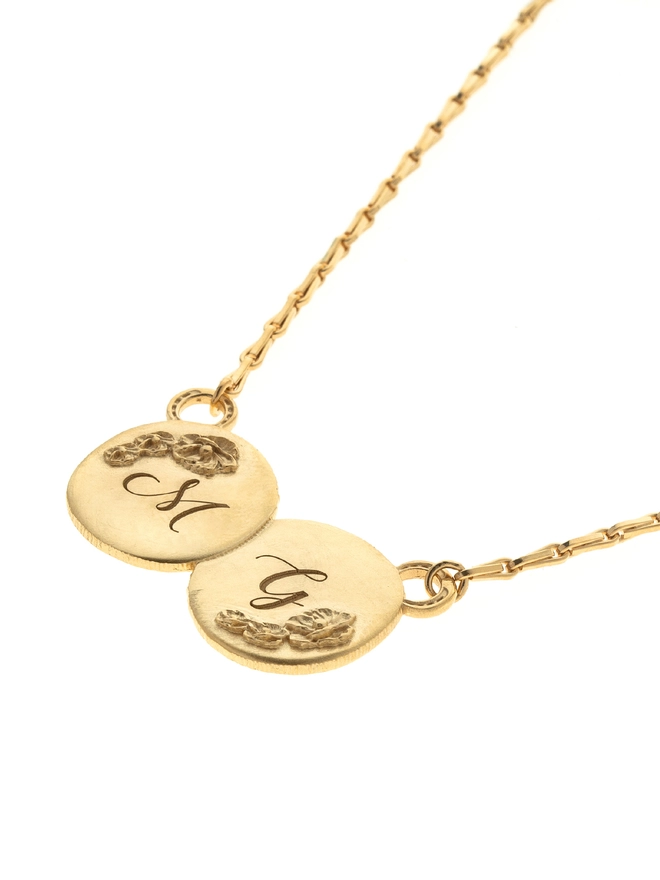 engraved flower double coin gold