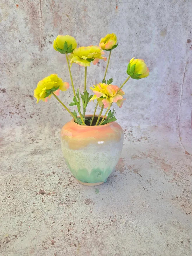 Vase in pink and aqua. Jenny Hopps Pottery