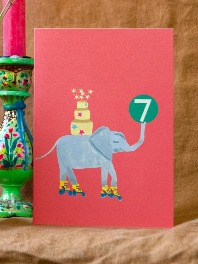 age 7 elephant birthday card