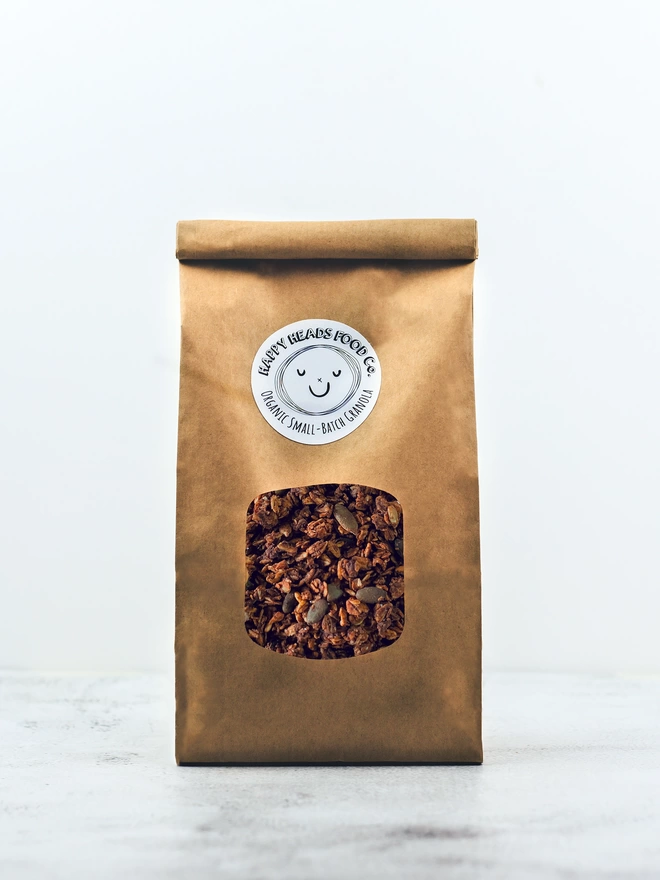 Happy Heads 'Swedish Chokladbollar' granola in a medium (600 g) refill bag