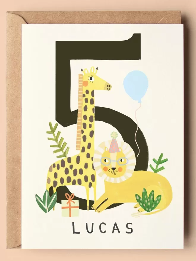 Personalised Jungle 5th Birthday Card