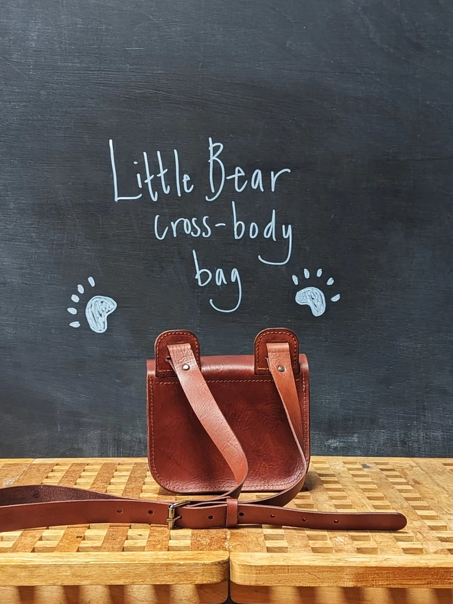 Hand dyed Leather 'Little Bear' cross- body bag, back view.