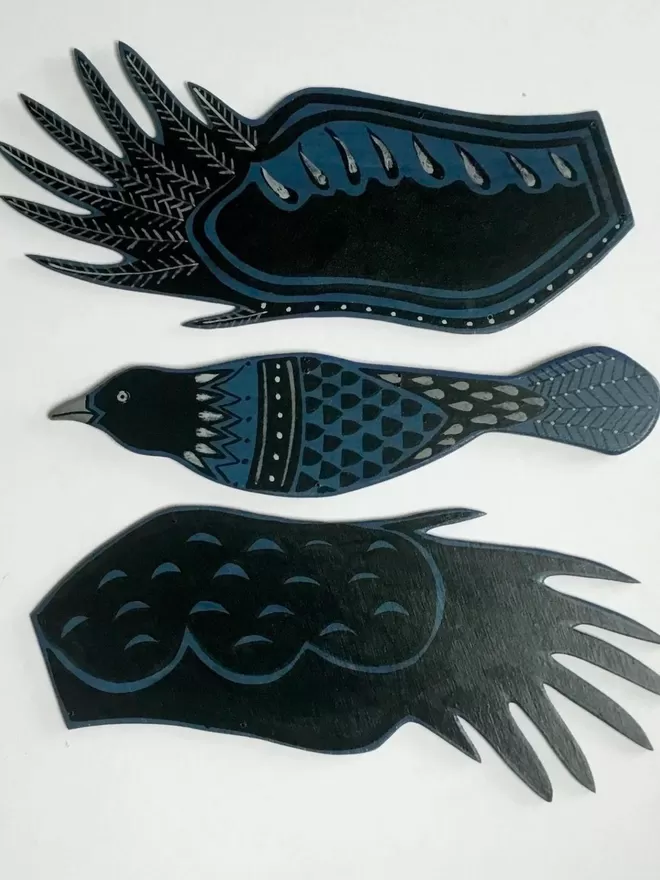 Dismantled Crow to show how pieces make up the Crow 