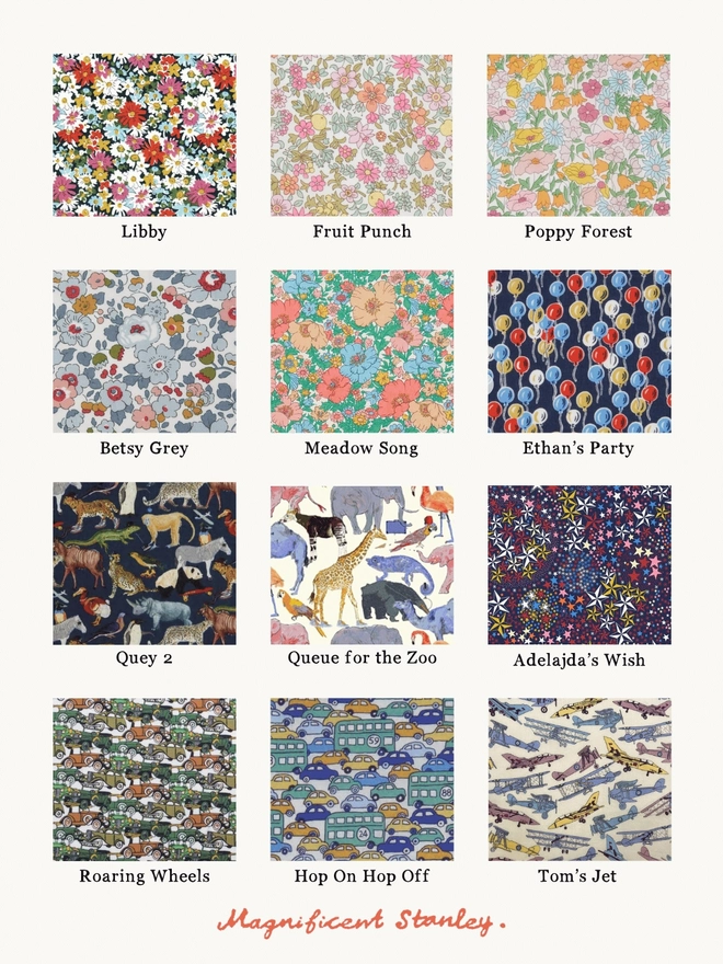 Liberty print swatches of prints to choose from 