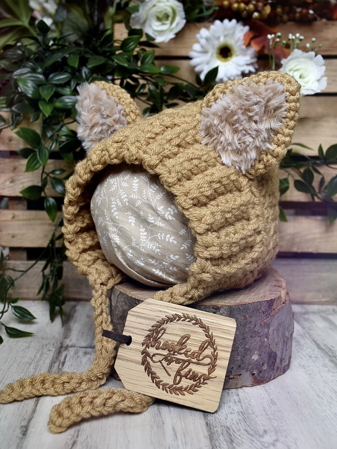 Fox bonnet for baby with faux fur ears