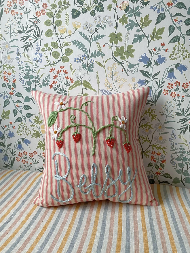 Pink Stripe Strawberry Cushion