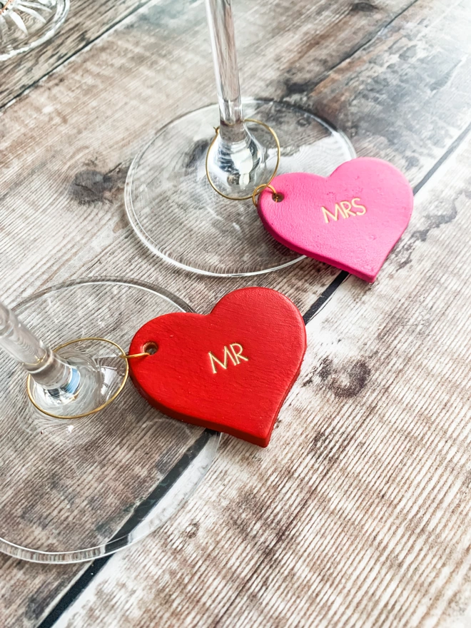 Red and hot pink wine glass charms