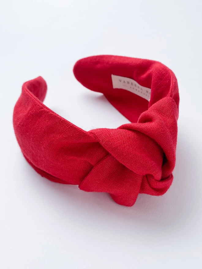 Red linen hairband for women