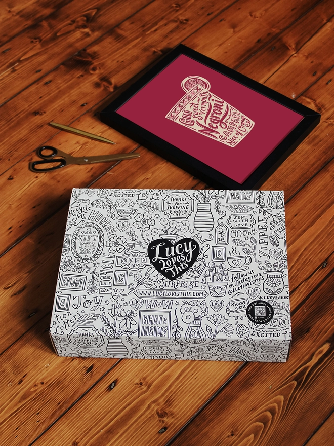 Negroni print Lucy Loves This bespoke frame box packaging 