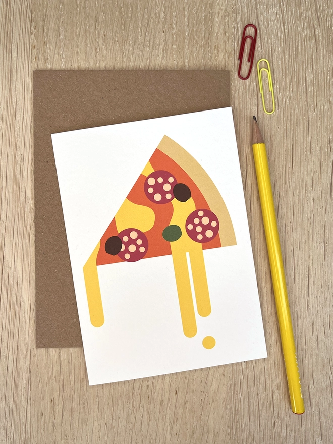 Greetings card with a slice of pizza