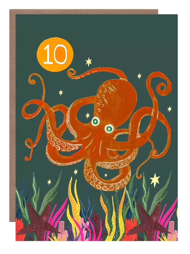 Age 10 Party Octopus Card