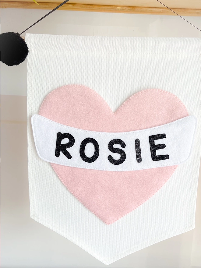 Pink heart with the name Rosie on it 