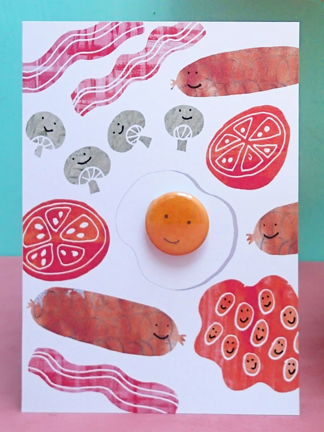cooked breakfast birthday card with pink badge