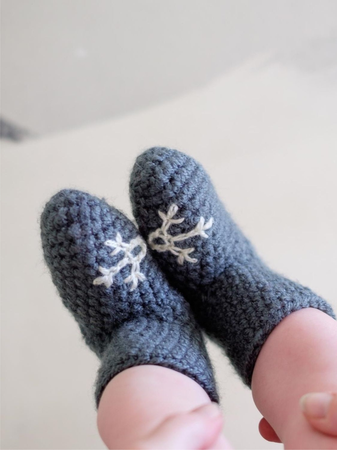 Handmade Baby Booties With Snowflake