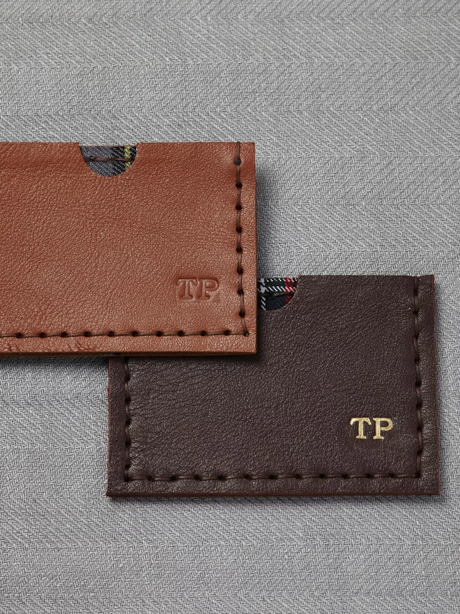 Tan and Dark Brown leather card holders.