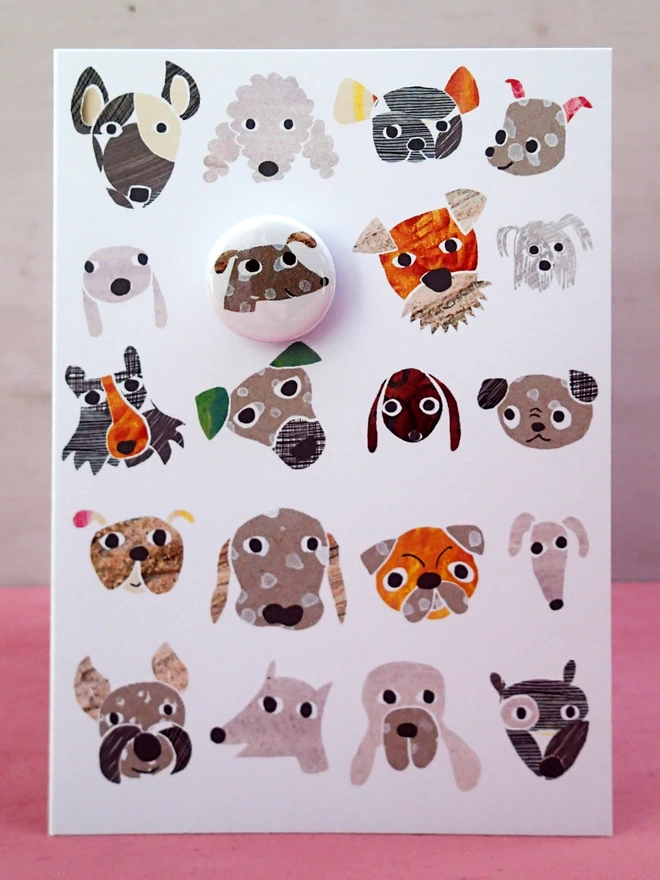 Dogs greeting card with pin badge