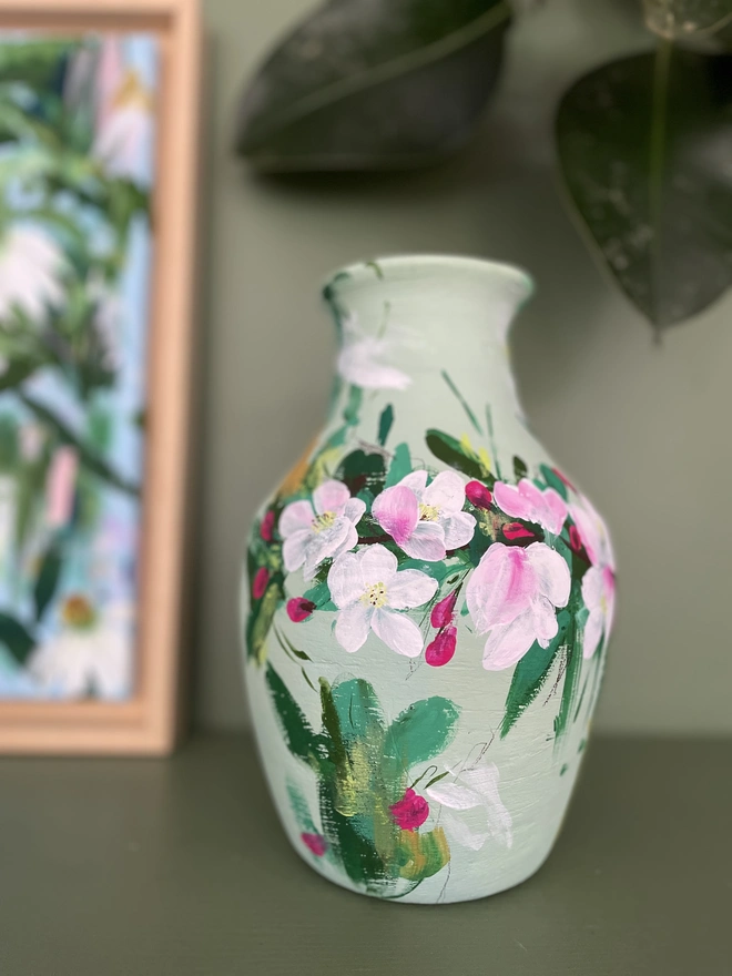 Mint Green Hand Painted Dried Flowers Vase
