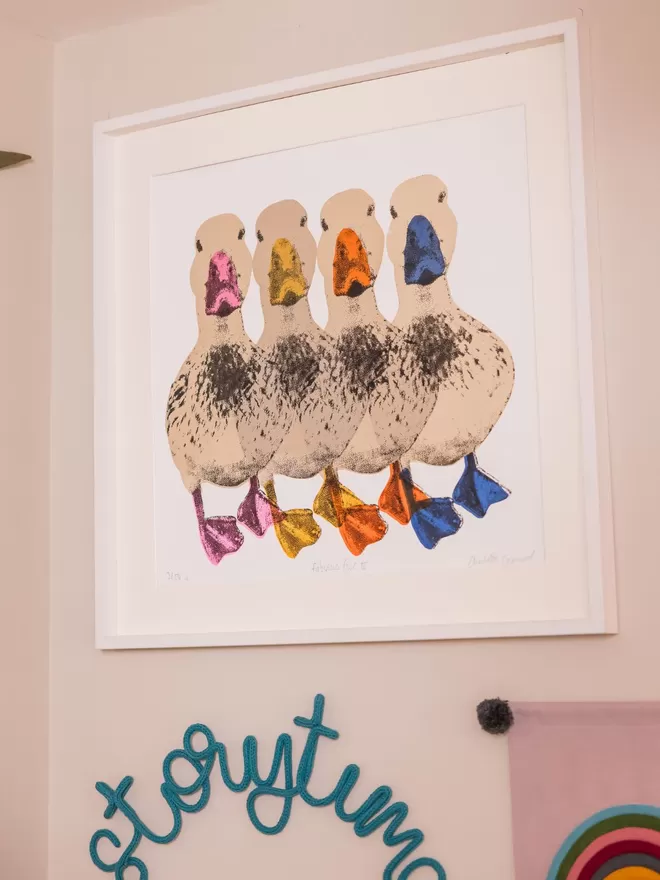 Fabulous four duck print framed