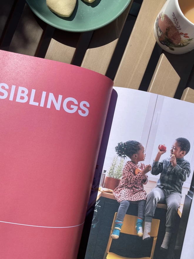 contents page inside Issue 20 Sonshine Magazine titled siblings with photo of kids playing together