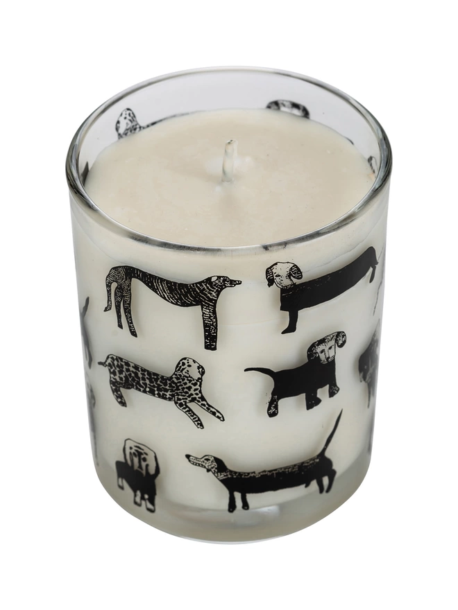 dogalicious rhubarb & ginger candle in a Reusable glass with black dog illustrations
