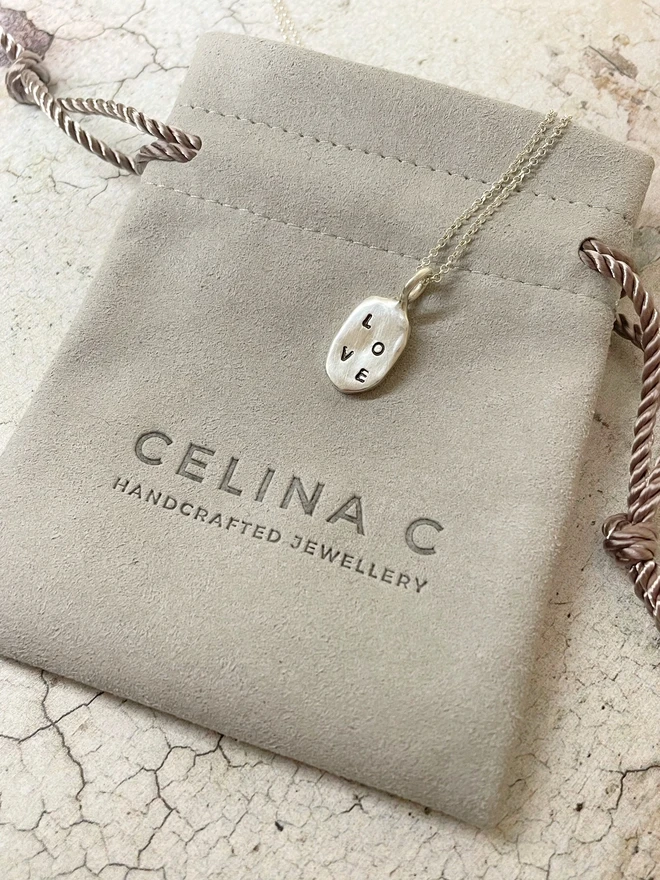  Love token pendant necklace Celina C jewellery handmade recycled silver charity dogs home Holly & Co