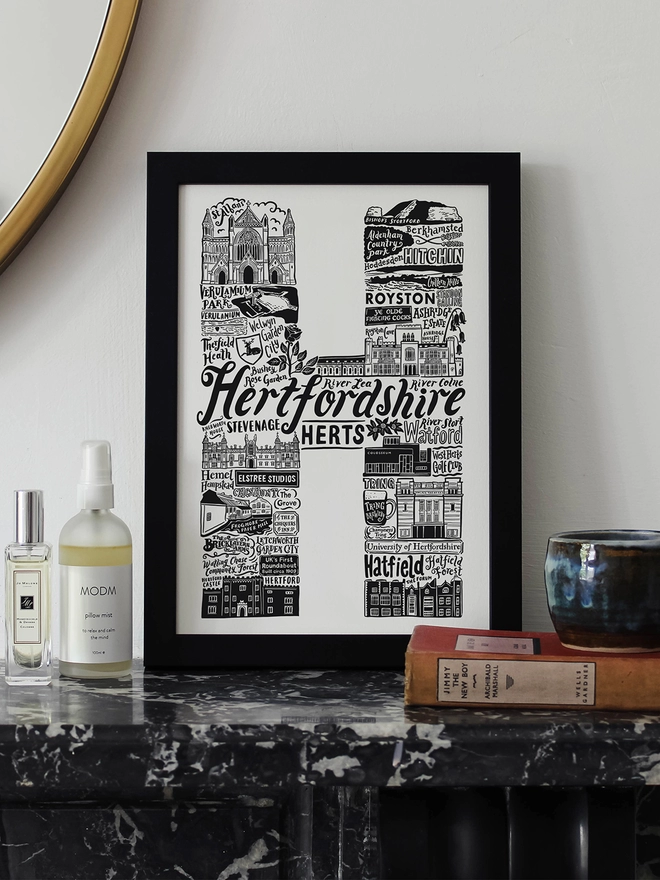 Hertfordshire Monochrome typographic artwork