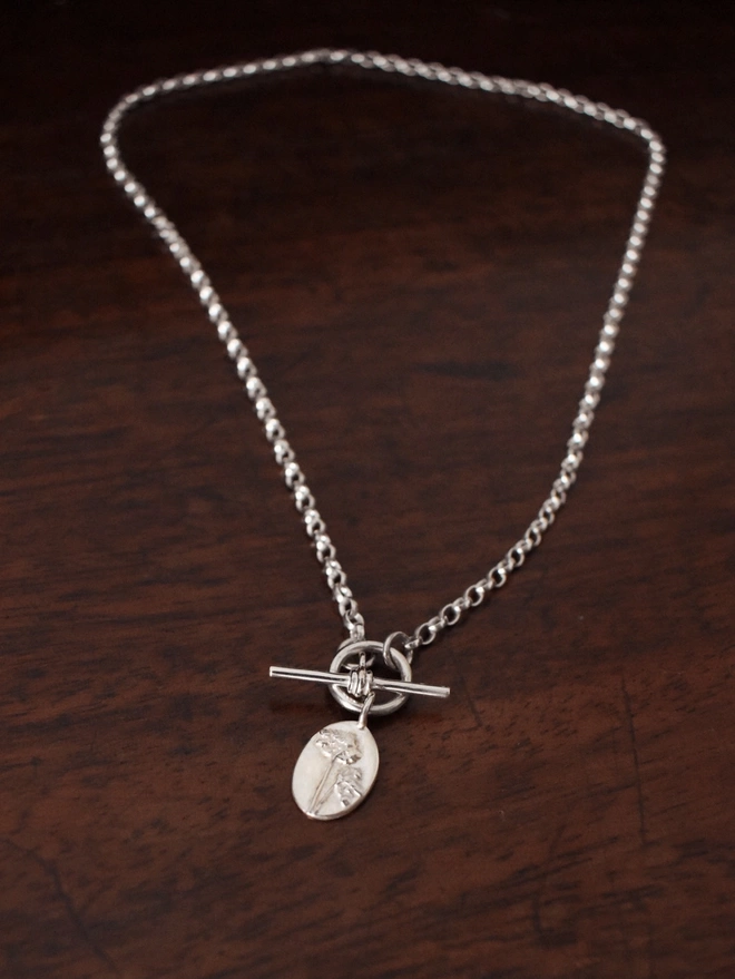 Dill Flower Charm T-Bar Necklace