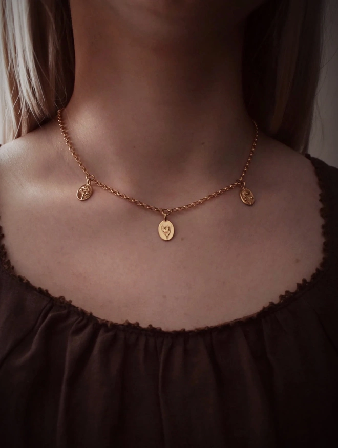 Gold Triple Charm Necklace